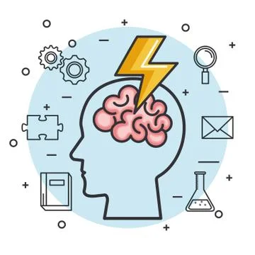 Silhouette head brain brainstorm idea knowledge Illustrazione stock