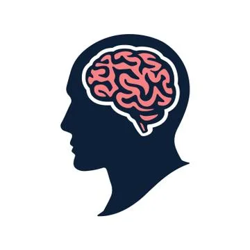 Silhouette head with brain vector flat illustation isolated on white Stock Illustration