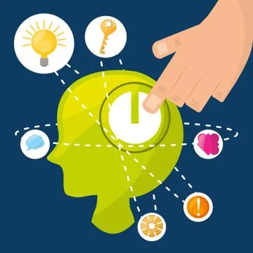 Silhouette head inpired in different ideas and knowledge Stock Illustration