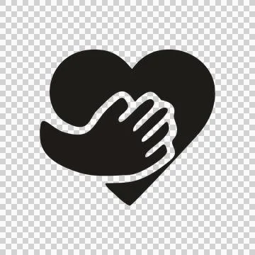 Silhouette Heart Shape Embraced by Two Caring Hands Offering Support and Kindnes Stock Illustration