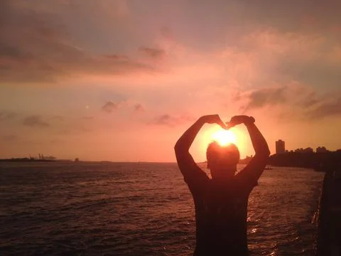 Silhouette heart-Sunset in Taiwan Stock Photos