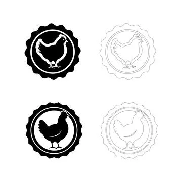 Silhouette of a hen inside circular emblem, flat bold black vector design Stock Illustration
