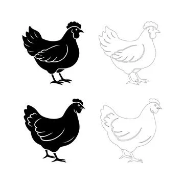 Silhouette of a hen in side view with small body and short tail, flat bold .. Stock Illustration