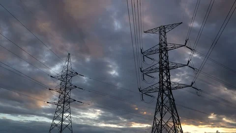 Silhouette of high voltage electrical pole structure Video stock 100312490