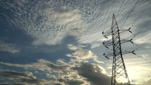 Silhouette of high voltage electrical pole structure Video stock 100312651