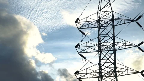 Silhouette of high voltage electrical pole structure Stock Footage 100314146
