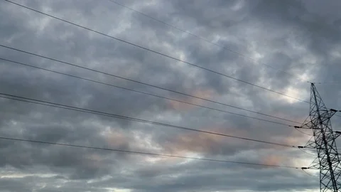 Silhouette of high voltage electrical pole structure Stock Footage 100356291