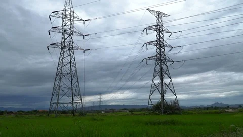 Silhouette of high voltage electrical pole structure Stock Footage 100439127