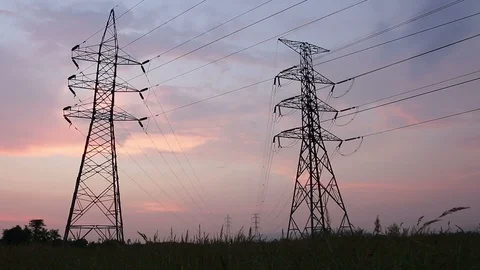 Silhouette of high voltage electrical pole structure Stock Footage 101729775