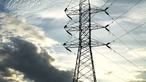 Silhouette of high voltage electrical pole structure Stock Footage 109153176