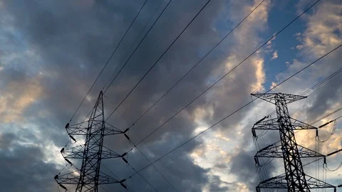 Silhouette of high voltage electrical pole structure Stock Footage 115328793