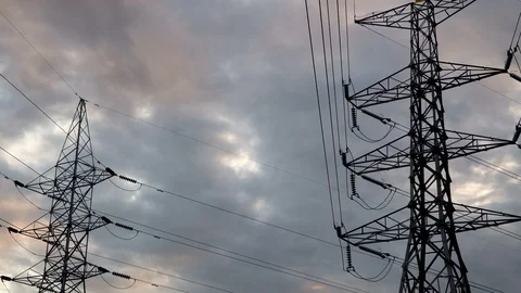 Silhouette of high voltage electrical pole structure Stock Footage 116431482