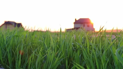 Silhouette of a house in the rays of the sunset. Beautiful natural area. Vídeos de archivo 154277565
