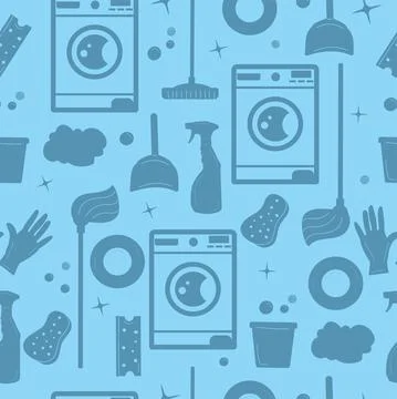 Silhouette of housework tools, seamless pattern Stockillustratie