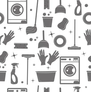 Silhouette of housework tools, seamless pattern Stock Illustration