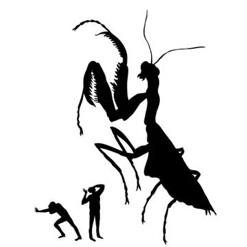 Silhouette of the huge praying mantis Stock Illustration