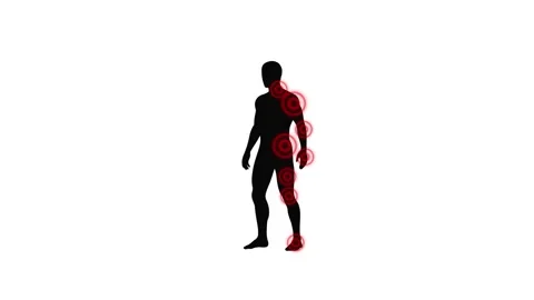 Silhouette of a Human Figure Highlighted by Red Pulsing Circles Indicating .. Stock Footage 324699829