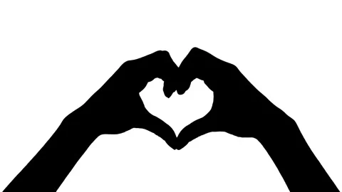 Silhouette of human hands making heart gesture with fingers on white background. Stock Footage 335694229
