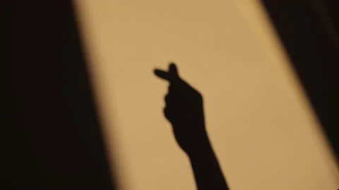 Silhouette of human hands making korean heart sign shadow on a white backgroun Stock Footage 229504346