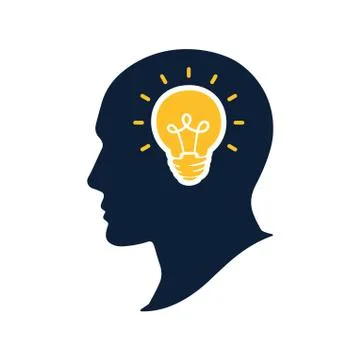 Silhouette human head with bulb vector illustation. Big idea. Stock Illustration
