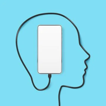 Silhouette of a human head from a cable with a connected mobile phone. The .. Stock Illustration
