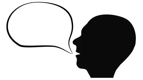 Silhouette of human head with contour empty speech bubble from mouth isolated Stock Illustration