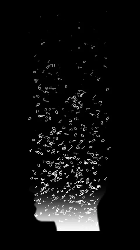 Silhouette of human head with Data Flow on Black Background Stock Footage 338192286