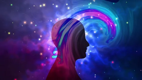 Silhouette of human head with effect particles Stock Footage 158036313