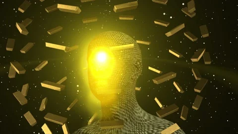 Silhouette of a human head with the effect of rotating gold bars around Stock Footage 171547835