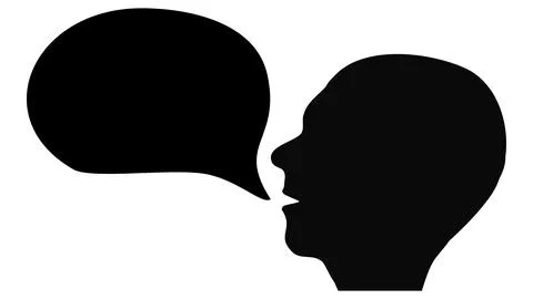 Silhouette of human head with empty speech bubble from mouth isolated on white Stock Illustration