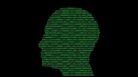 Silhouette of human head filled with binary code on black background Stock Footage 309098852