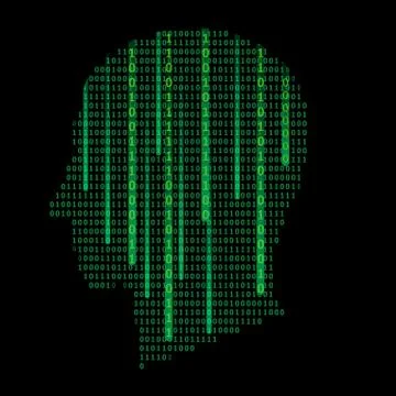 Silhouette of a human head filled with binary code - vector illustration Illustrazione stock