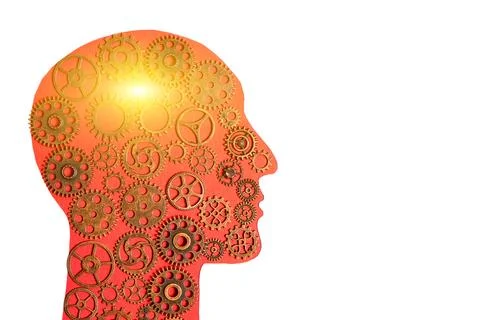 Silhouette of human head with gears inside on white background.Concept of h.. Stock Photos