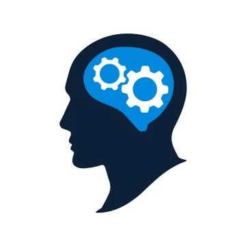 Silhouette human head with gears vector illustation. Thinking brain icon Stock Illustration