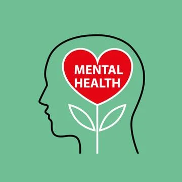 Silhouette of human head with heart shape  flower inside Stock Illustration