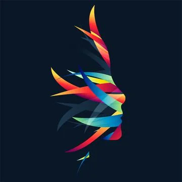The silhouette of the human head is made with the help of colored waves. Stock Illustration
