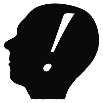 Silhouette of human head in profile with exclamation mark in brain isolated Stock Illustration