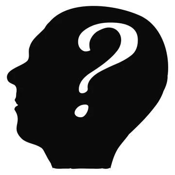 Silhouette of human head in profile with question mark in brain isolated Stock Illustration