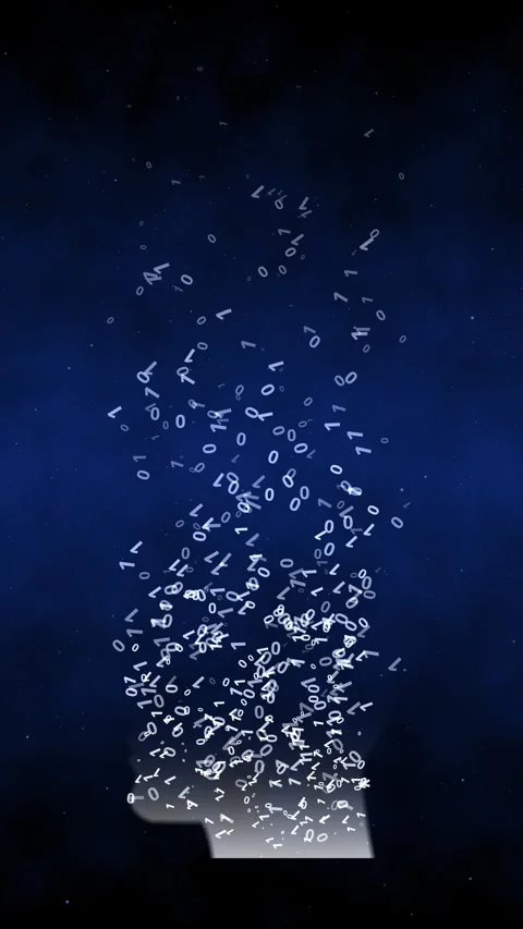 Silhouette Human Head Releasing Binary Data into the Universe Stock Footage 338192216