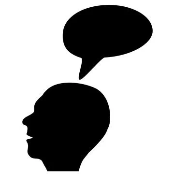 Silhouette of human head with speech bubble from brain isolated on white Stock-Illustration