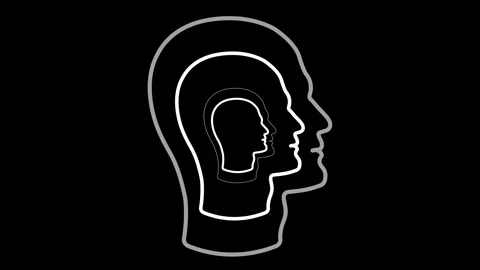 Silhouette of a Human Head with Subtle Inner Profiles Against a Dark Backgrou Video stock 339713431