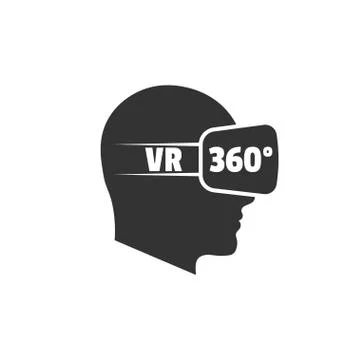 Silhouette of human head with virtual reality glasses. VR 360 angle. Vector icon Stock Illustration