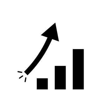 Silhouette icon of a bar graph with an arrow rising to pop. Stock Illustration