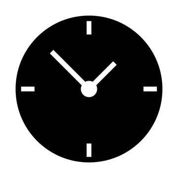 A silhouette icon of a clock, with a scale placed at 90 degrees. Vector. Stock Illustration