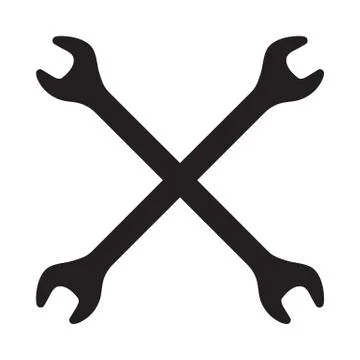 Silhouette icon of crossed wrenches. Workshop, mechanic, repair service. Vector. Stock Illustration