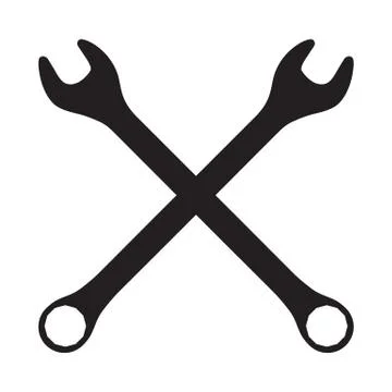 Silhouette icon of crossed wrenches. Workshop, repair service logo template.  Stock Illustration