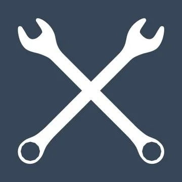 Silhouette icon of crossed wrenches. Workshop, repair service logo template.  Stock Illustration