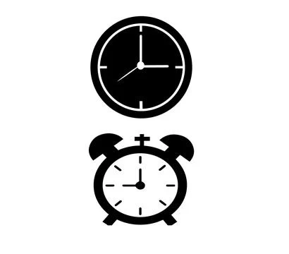 Silhouette icons representing a wall clock and an alarm clock 스톡 일러스트