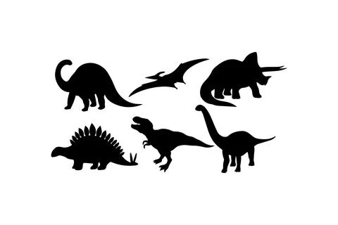 Silhouette Illustrations of Various Dinosaurs. Vector icon. Stock Illustration