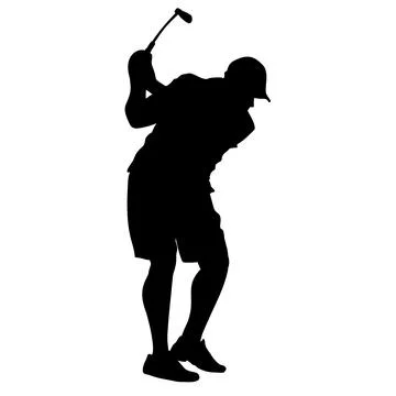Silhouette image of golf player hitting the ball on a white background. Per.. Illustrazione stock